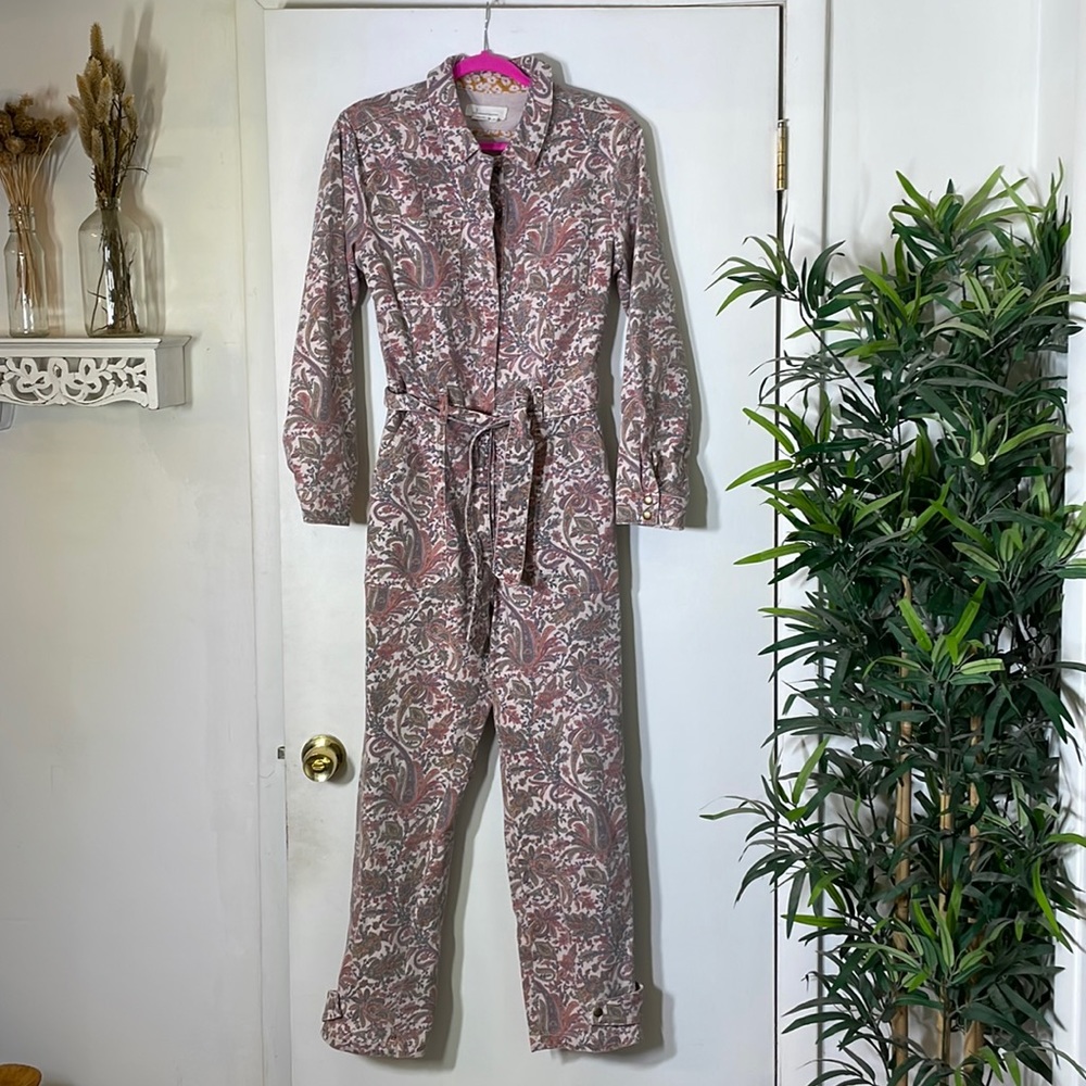 Anthropology paisley denim jumpsuit